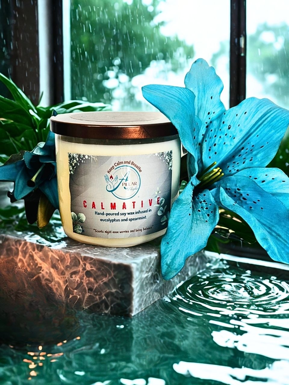 "Calmative Collection — hand-poured herbal and minty soy candles for meditation, yoga, and spa aromatherapy by A Pillar of Light"