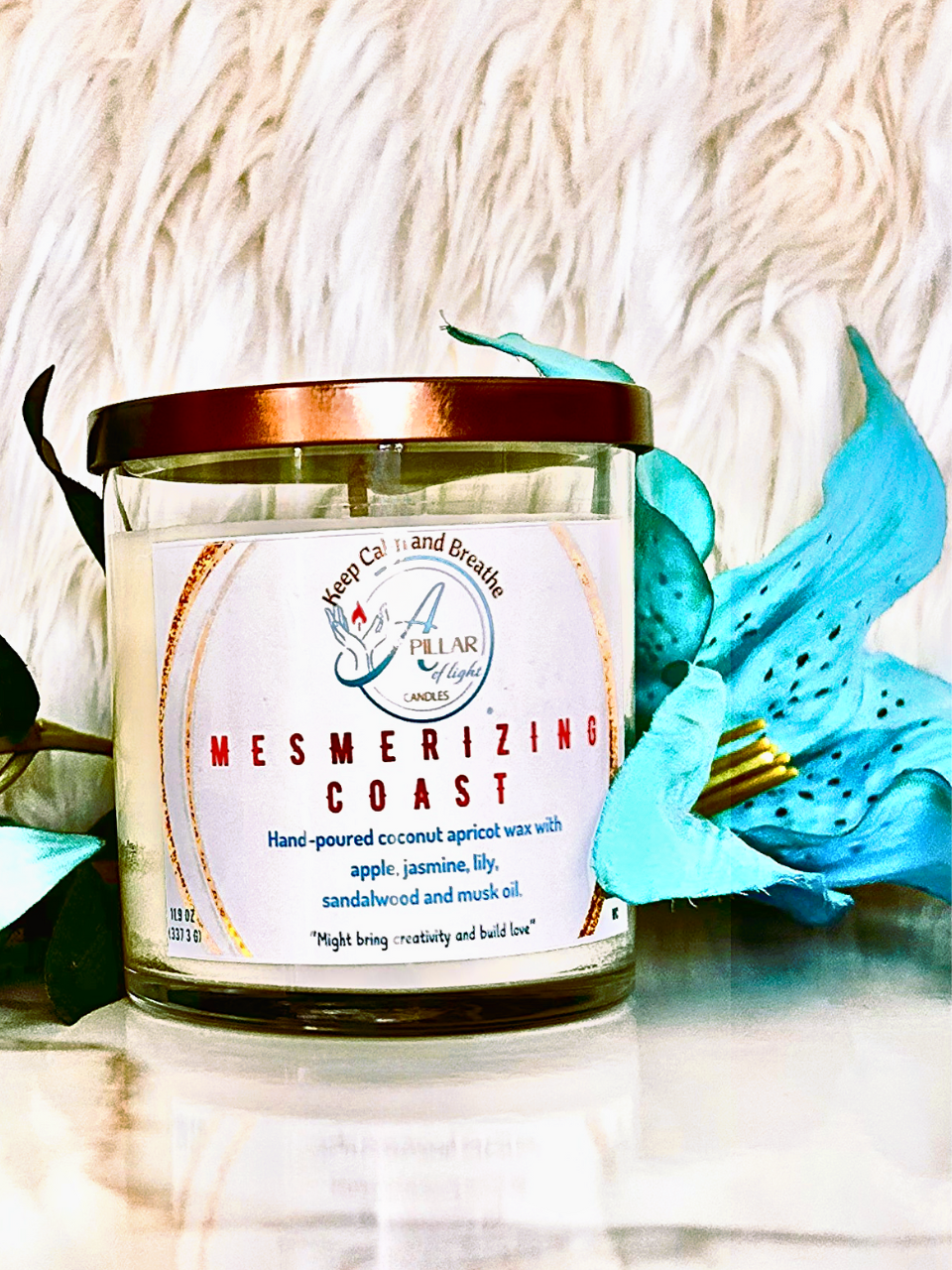 "Mesmerizing Coast Collection — luxury hand-poured coastal candles with coconut-apricot wax, vegan and phthalate-free by A Pillar of Light"