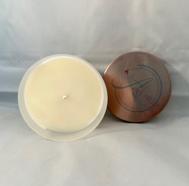 Hand-poured Peach Blissful candle offering 60 hours of soothing fragrance with natural soy wax