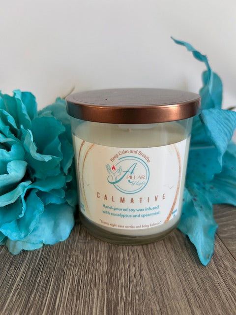 "Calmative Eucalyptus & Spearmint Soy Candle - luxury aromatherapy meditation candle"