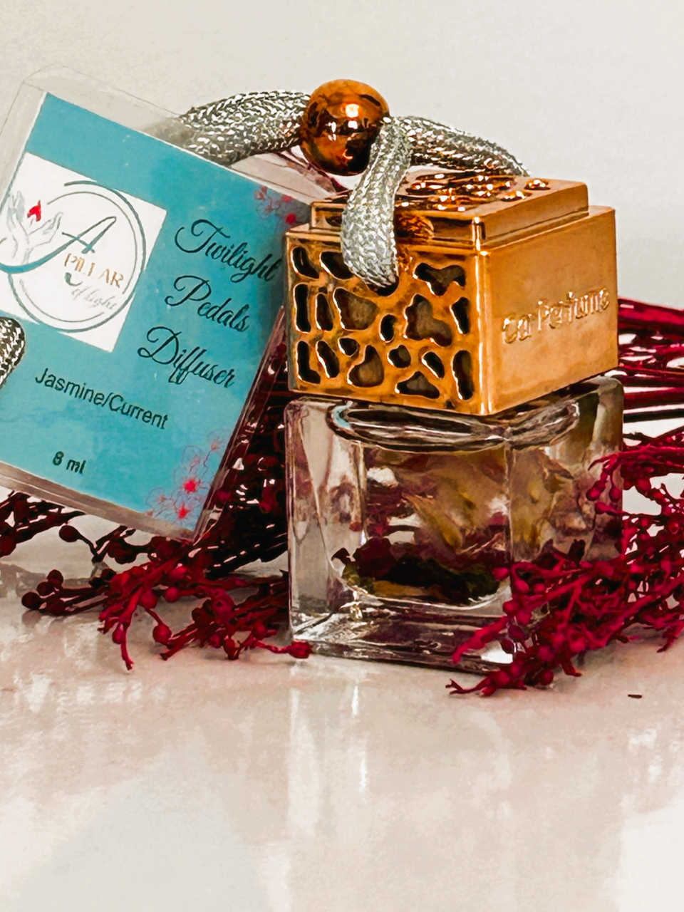 Twilight Pedals Jasmine  and Current Car Diffuser by A Pillar of Light - luxury long-lasting fragrance diffuser for fresh inviting vehicle atmosphere