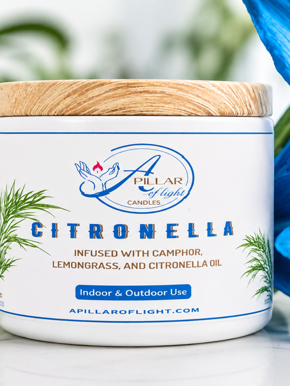 indoor and outdoor moments with A Pillar of Light’s Citronella Candle, featuring camphor, lemongrass, and citronella oil in a fresh, uplifting blend.