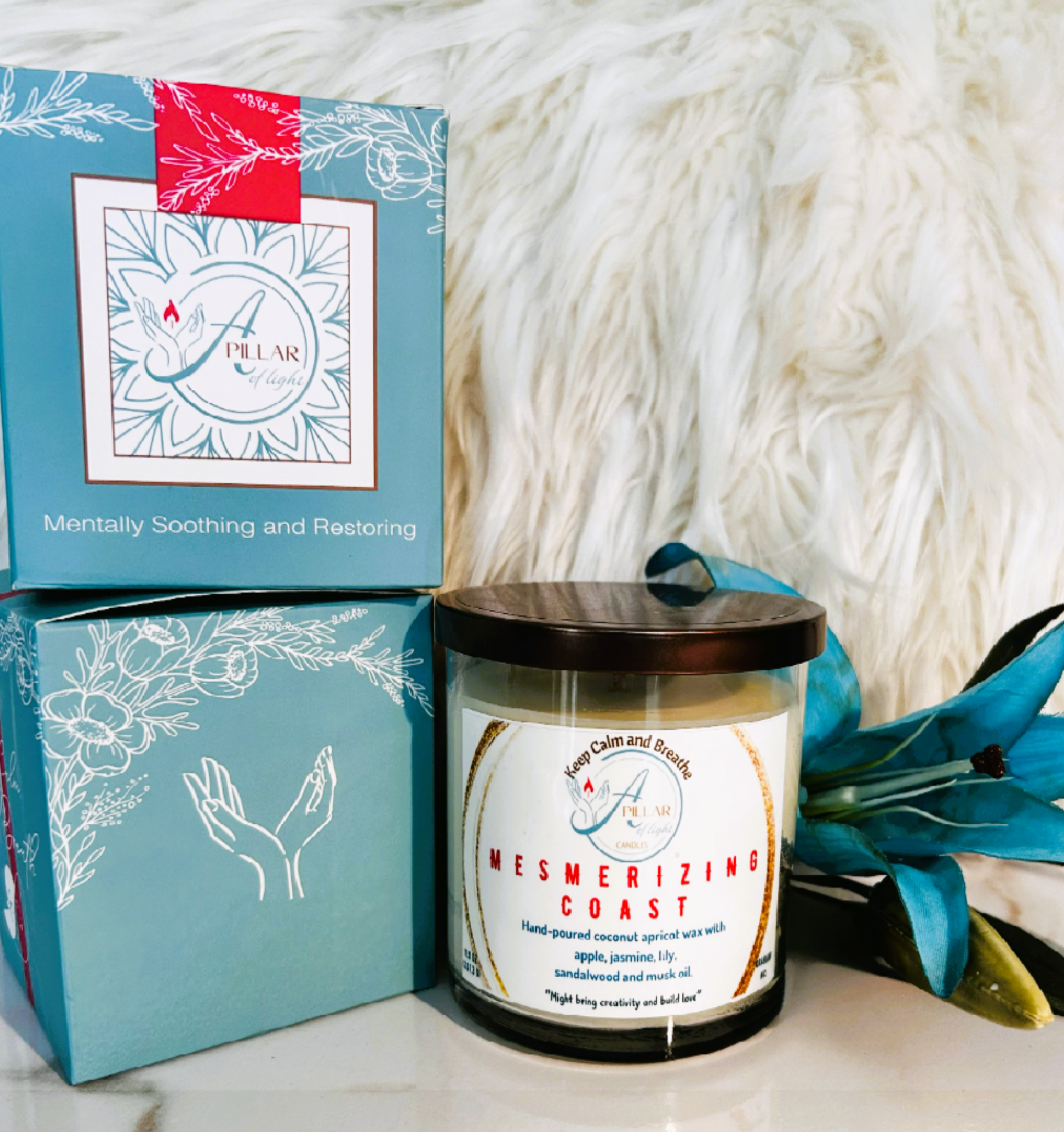 Mesmerizing Coast luxury candle by A Pillar of Light - phthalate-free with lily of the valley and soft musk base notes