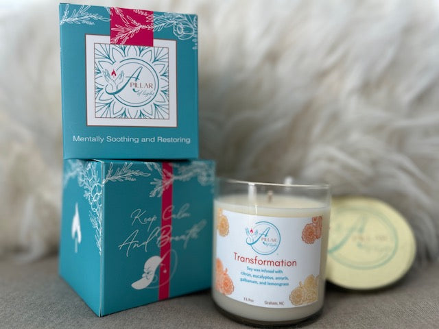 Hand-poured Citron & Eucalyptus candle with pure soy wax for meditation, yoga, and creating uplifting atmosphere