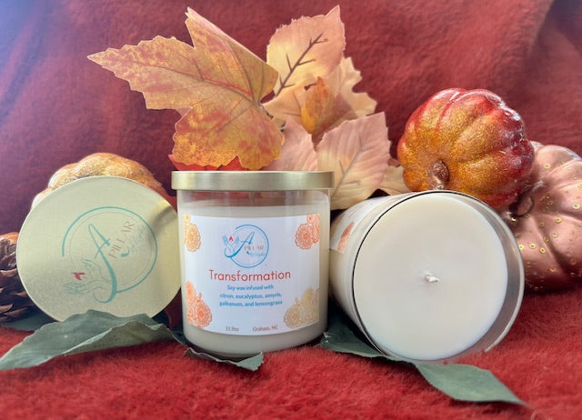 Premium Transformation candle by A Pillar of Light with citrus brightness and herbal freshness for emotional balance