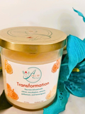 Citron & Eucalyptus Transformation soy candle with turquoise packaging and floral accents for mental clarity and renewal